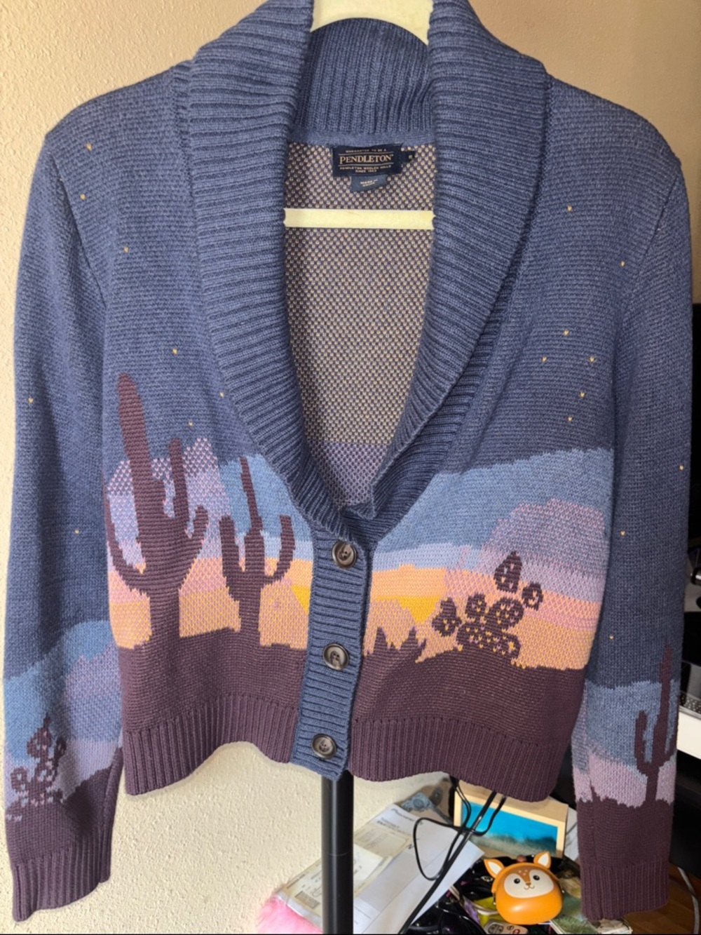 Pendleton Blue and Purple Desert Jacquard Shawl Collar Cardigan